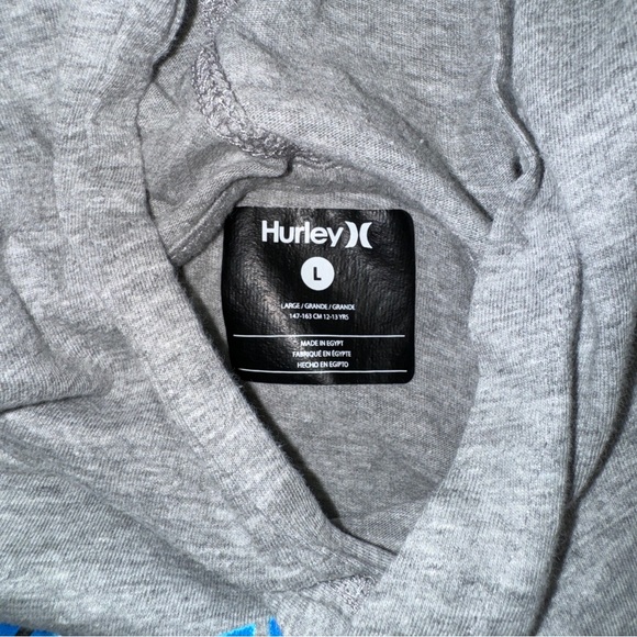 Hurley Shirt Boy’s Large Gray Blue Graphic Top Long Sleeve Hoodie Fall Pullover - Picture 4 of 6